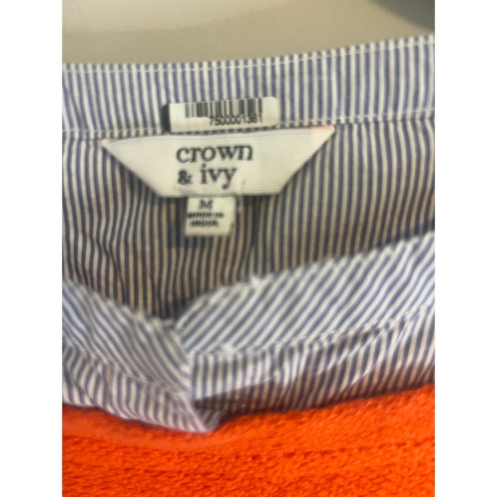 Crown & Ivy Orange Layered Look Jeweled Sweater Blue Striped Shirt Hem Medium - Picture 2 of 7